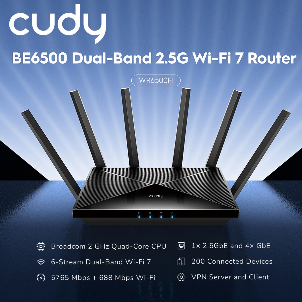 Cudy BE6500 WR6500H 2.5G Wi-Fi 7 Router With 6.5Gbps Dual-Band Speed ...