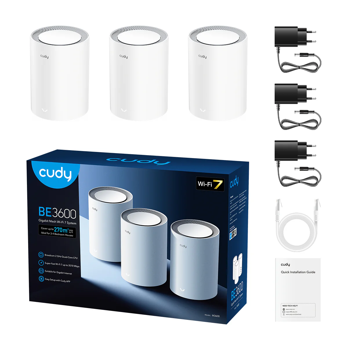 Cudy M3600 Dual Band BE3600 WiFi 7 Wi-Fi Mesh System, 3.6 Gbps 160 Mhz ...