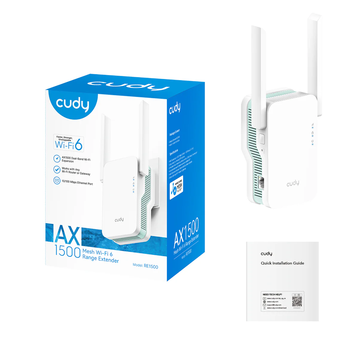 Cudy Wi-Fi 6 Range Extender - Dual-Band AX1500 Wireless Coverage ...